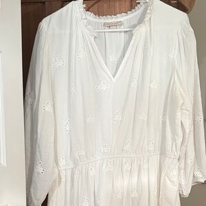 Chic White Eyelet Long Sleeve Dress